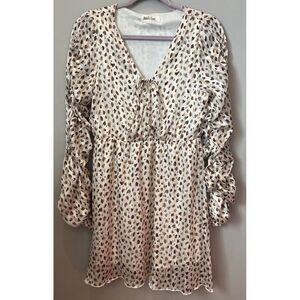 Peach Love California Dot Mini Dress Women’s Size Medium Cream Brown Metallic